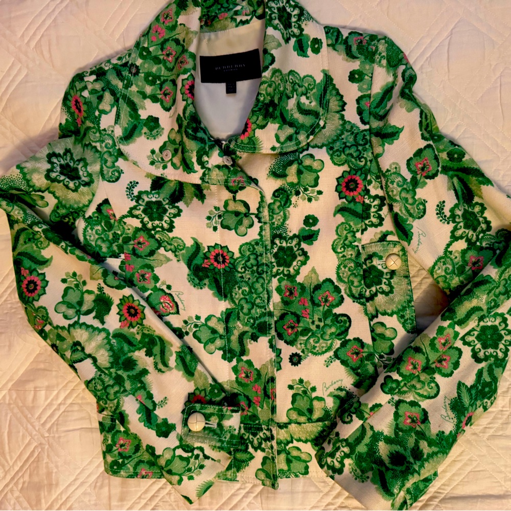 BURBERRY JACKET LIGHTWEIGHT SPRING FLORAL GREEN XS US 4/UK 6